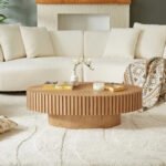 Riyu Natural Oak Ribbed Oval Coffee Table