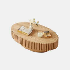 Riyu Natural Oak Ribbed Oval Coffee Table