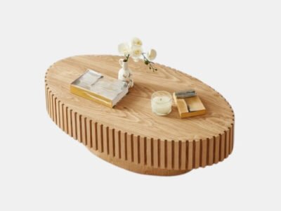 Riyu Natural Oak Ribbed Oval Coffee Table