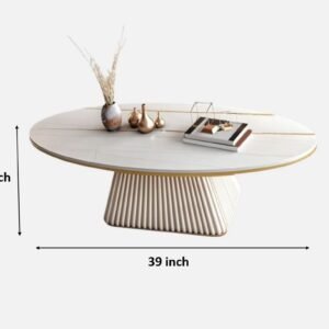 Tanush Furnitures Modern Oval Fluted Coffee Table in Ivory Matte Finish (Off white or Cream) - Image 3