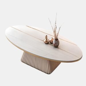 Tanush Furnitures Modern Oval Fluted Coffee Table in Ivory Matte Finish (Off white or Cream) - Image 2