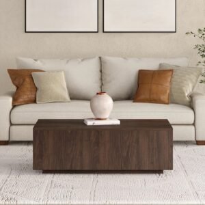 Tanush Furnitures Handmade Wooden Coffee Table with Clean Linear Silhouette (Brown) - Image 2