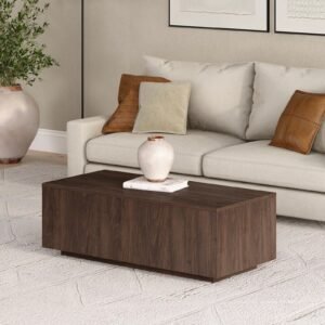 Tanush Furnitures Handmade Wooden Coffee Table with Clean Linear Silhouette (Brown) - Image 1