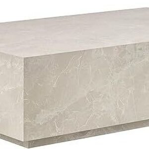 Tanush Furnitures Modern Monolithic Wood Coffee Table (Beige) - Image 2
