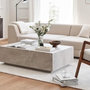 Tanush Furnitures Modern Monolithic Wood Coffee Table (Beige) - Image 1