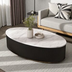 Tanush Furnitures Modern Aurus Fluted Oval Coffee Table with Storage (Black) - Image 6