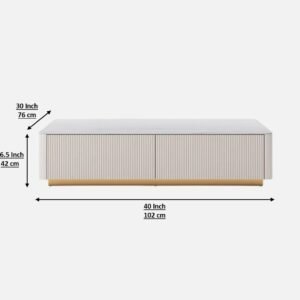 Tanush Furnitures Modern Fluted 4-Drawer Coffee Table with Marble-Pattern Finish (White & Gold) - Image 3