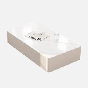 Tanush Furnitures Modern Fluted 4-Drawer Coffee Table with Marble-Pattern Finish (White & Gold) - Image 6