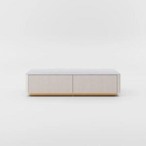 Tanush Furnitures Modern Fluted 4-Drawer Coffee Table with Marble-Pattern Finish (White & Gold) - Image 7