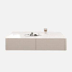 Tanush Furnitures Modern Fluted 4-Drawer Coffee Table with Marble-Pattern Finish (White & Gold) - Image 2