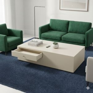 Tanush Furnitures Havenwood Modern Living Room Coffee Table with Integrated Drawer (White) - Image 1