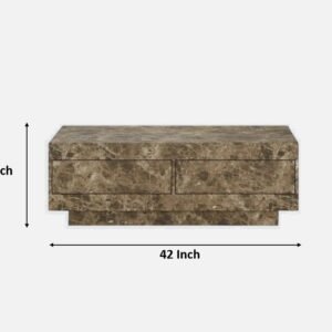 Tanush Furnitures Handcrafted Wooden Marble Finish Coffee Table with Dual Hidden Storage Drawers (Brown) - Image 3