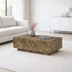 Tanush Furnitures Handcrafted Wooden Marble Finish Coffee Table with Dual Hidden Storage Drawers (Brown) - Image 2