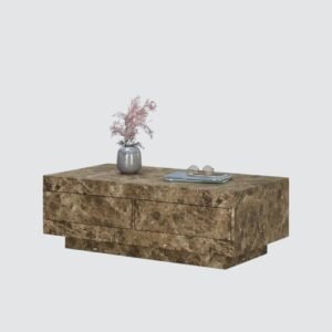 Tanush Furnitures Handcrafted Wooden Marble Finish Coffee Table with Dual Hidden Storage Drawers (Brown) - Image 4