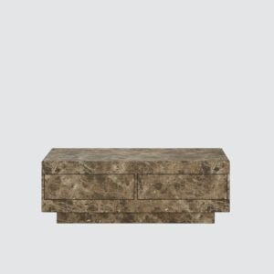 Tanush Furnitures Handcrafted Wooden Marble Finish Coffee Table with Dual Hidden Storage Drawers (Brown) - Image 8