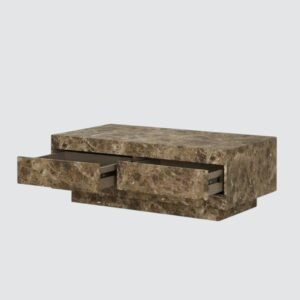 Tanush Furnitures Handcrafted Wooden Marble Finish Coffee Table with Dual Hidden Storage Drawers (Brown) - Image 5
