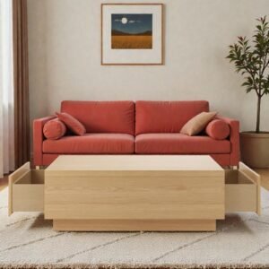 Tanush Furnitures Aurvian Modern Engineered Wood Storage Coffee Table with Dual Side Drawers (Oak or Light Brown) - Image 1