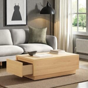 Tanush Furnitures Aurvian Modern Engineered Wood Storage Coffee Table with Dual Side Drawers (Oak or Light Brown) - Image 2