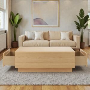 Tanush Furnitures Aurvian Modern Engineered Wood Storage Coffee Table with Dual Side Drawers (Oak or Light Brown) - Image 8