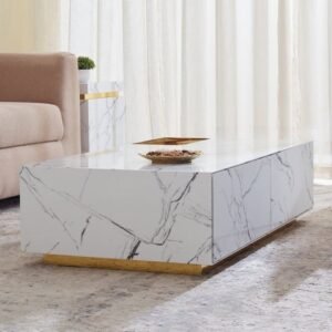 Tanush Furnitures Vidhan Architectural Dual-Drawer Luxury Coffee Table (White and Brown) - Image 5