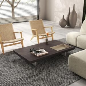 Tanush Furnitures Modern Sam Wooden Coffee Table - Mica Center Table with Inbuilt Tray (Oak) - Image 1
