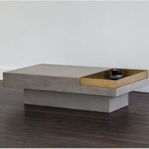 Tanush Furnitures Modern Engineered Wood Coffee Table with Integrated Tray (Oak) - Image 2