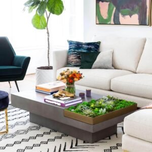Tanush Furnitures Modern Engineered Wood Coffee Table with Integrated Tray (Oak) - Image 6
