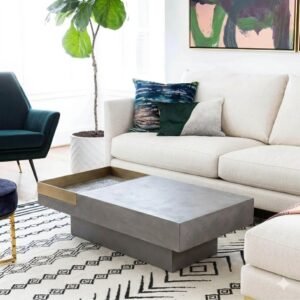 Tanush Furnitures Modern Engineered Wood Coffee Table with Integrated Tray (Oak) - Image 1