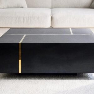 Tanush Furnitures Modern Obsidian Sun-Inlay Coffee Table (White) - Image 6