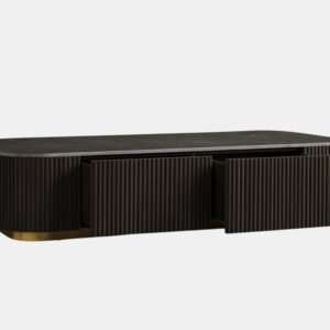 Tanush Furnitures Modern Fluted Dark Wood Coffee Table with Storage ( 2 Drawers ) (Brown) - Image 2