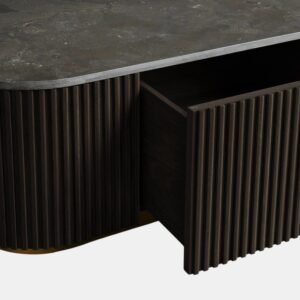 Tanush Furnitures Modern Fluted Dark Wood Coffee Table with Storage ( 2 Drawers ) (Brown) - Image 7