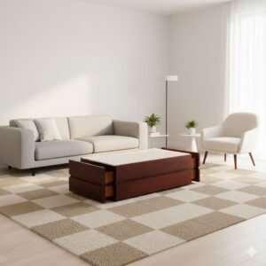Tanush Furnitures Artisan Wood Coffee Table with Sleek Profile, Side Drawers, and Modern Design (Brown) - Image 2