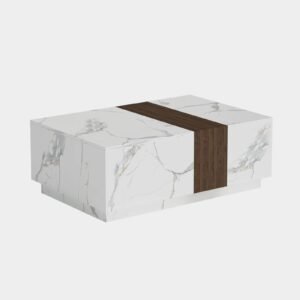 Tanush Furnitures Modern Lunara Contemporary Wood Coffee Table (White and Brown) - Image 2