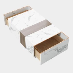 Tanush Furnitures Modern Lunara Contemporary Wood Coffee Table (White and Brown) - Image 6