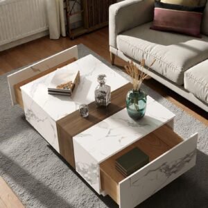 Tanush Furnitures Modern Lunara Contemporary Wood Coffee Table (White and Brown) - Image 5