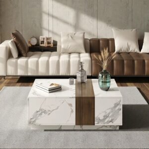 Tanush Furnitures Modern Lunara Contemporary Wood Coffee Table (White and Brown) - Image 8