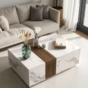 Tanush Furnitures Modern Lunara Contemporary Wood Coffee Table (White and Brown) - Image 7