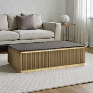 Tanush Furnitures Modern Fluted Designer Coffee Table (Golden Yellow) - Image 1