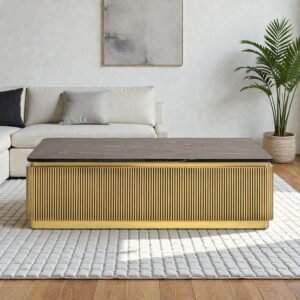 Tanush Furnitures Modern Fluted Designer Coffee Table (Golden Yellow) - Image 6