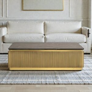 Tanush Furnitures Modern Fluted Designer Coffee Table (Golden Yellow) - Image 7