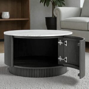 Tanush Furnitures Olex Round Wooden Fluted Coffee Table with hidden storage (Grey) - Image 5