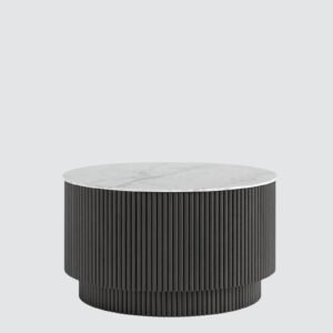 Tanush Furnitures Olex Round Wooden Fluted Coffee Table with hidden storage (Grey) - Image 4