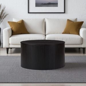 Tanush Furnitures Black Round Coffee Table with storage (Black) - Image 1