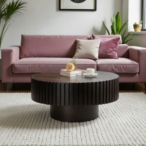 Tanush Furnitures Modern Fluted Round Coffee Table (Black) - Image 2