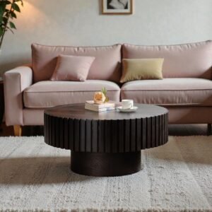 Tanush Furnitures Modern Fluted Round Coffee Table (Black) - Image 1