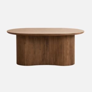 Tanush Furnitures Round Wooden Coffee Table with Fluted Pedestal Base (Brown) - Image 2