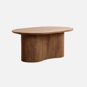 Tanush Furnitures Round Wooden Coffee Table with Fluted Pedestal Base (Brown) - Image 5