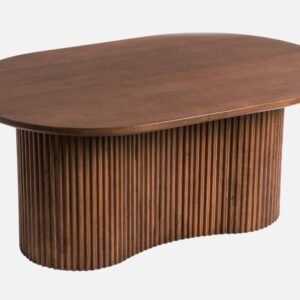 Tanush Furnitures Round Wooden Coffee Table with Fluted Pedestal Base (Brown) - Image 6