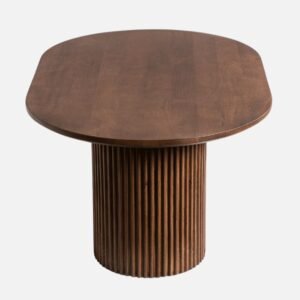 Tanush Furnitures Round Wooden Coffee Table with Fluted Pedestal Base (Brown) - Image 7