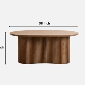 Tanush Furnitures Round Wooden Coffee Table with Fluted Pedestal Base (Brown) - Image 3